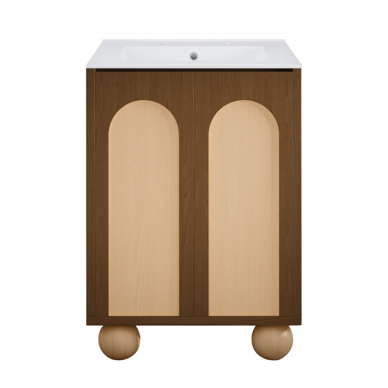 Plaisir II 24" Freestanding Bathroom Vanity in Brown Oak with 3-Hole Widespread Sink Top