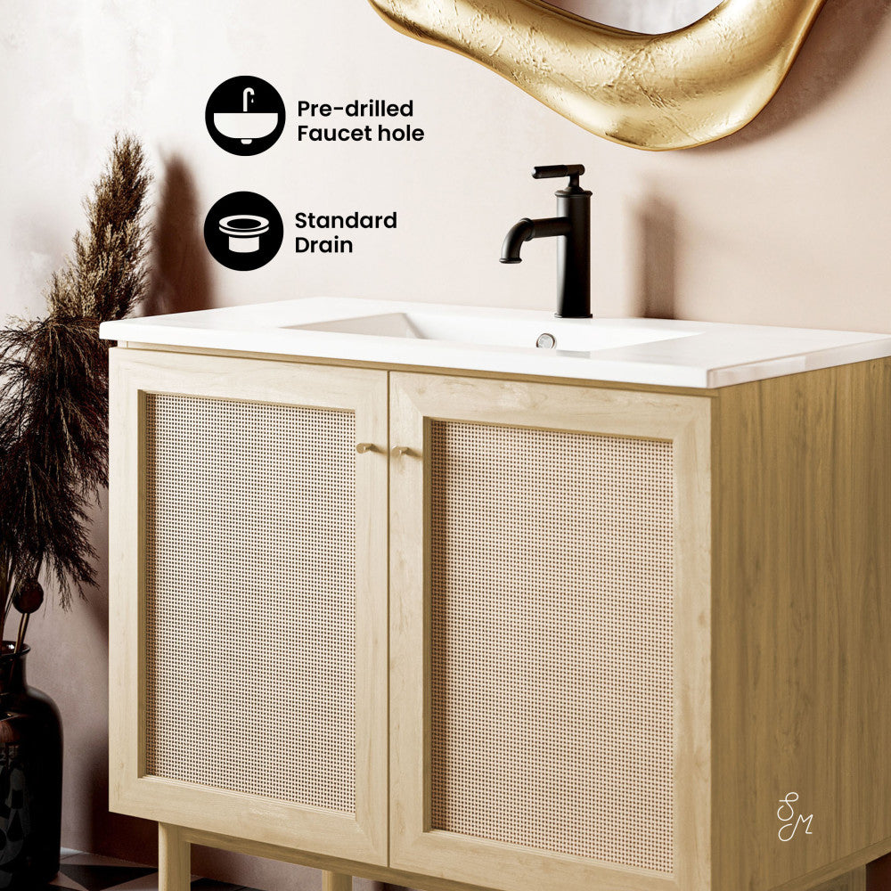 Classe 36" Freestanding Bathroom Vanity in Natural Oak with Sink Top