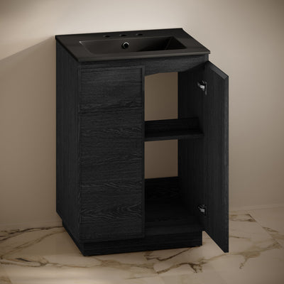 St. Tropez 24" Freestanding Bathroom Vanity in Black Oak with Black 3-Hole Widespread Sink Top