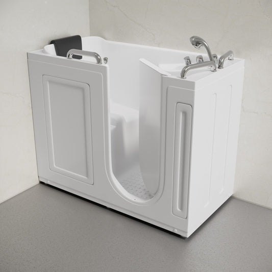 Auvergne 53" x 27" ADA Right Drain Walk-in Soaking Bathtub in Glossy White, Faucet Set, Drain, Grab Bars, Pillow Included