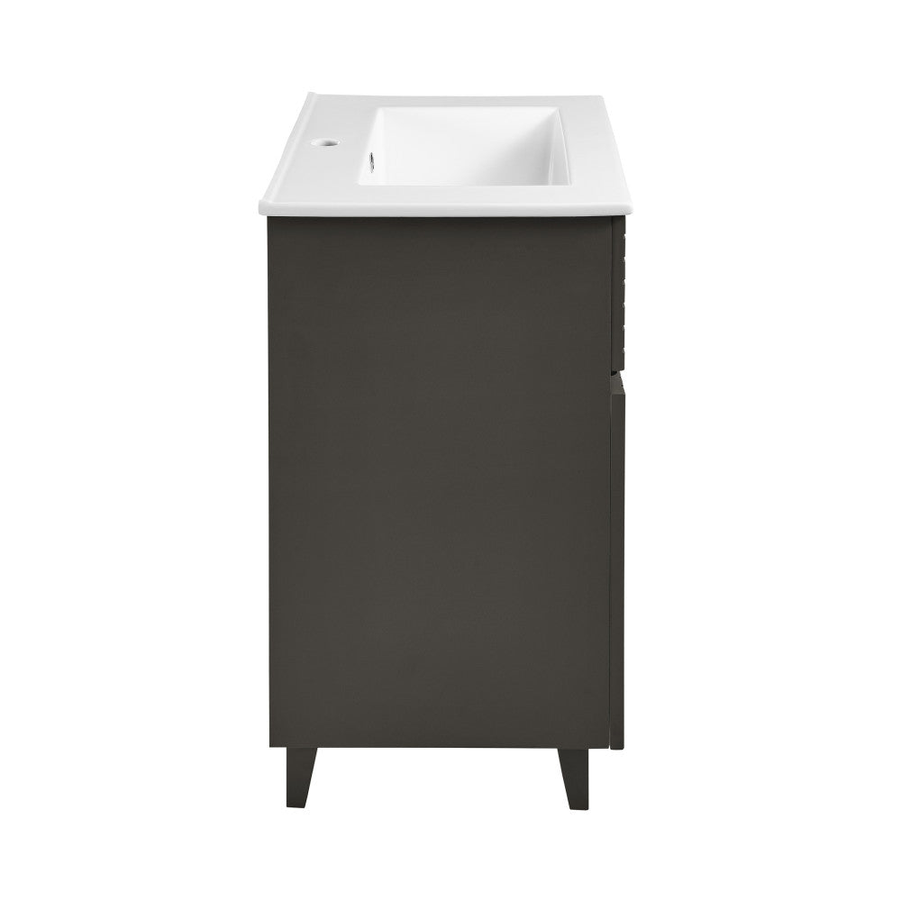 24-inch freestanding bathroom vanity in cedar gray, single sink, soft-close doors.