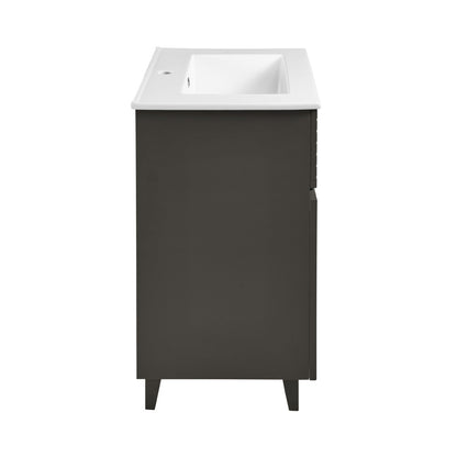 24-inch freestanding bathroom vanity in cedar gray, single sink, soft-close doors.