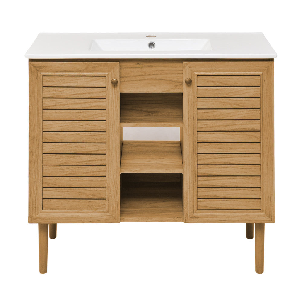 Bron 36" Freestanding Bathroom Vanity in Golden Oak with Sink Top