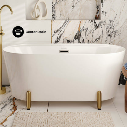 Monaco 59" Freestanding Bathtub with Brushed Gold Stand