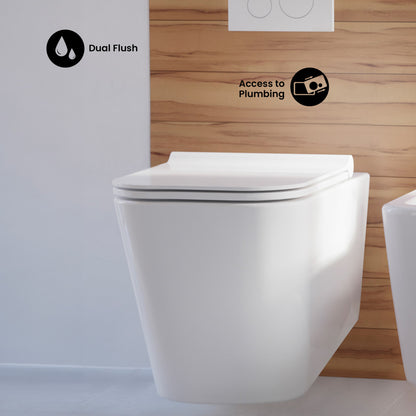 Concorde Wall-Hung Toilet Bundle 0.8/1.6 GPF Dual Flush in Glossy White with White Flush Plate