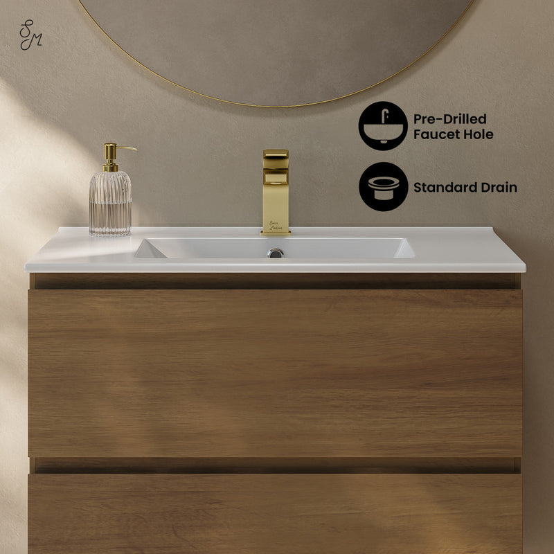 Liberte 30" Wall-Mounted Bathroom Vanity in Brown Oak with Sink Top