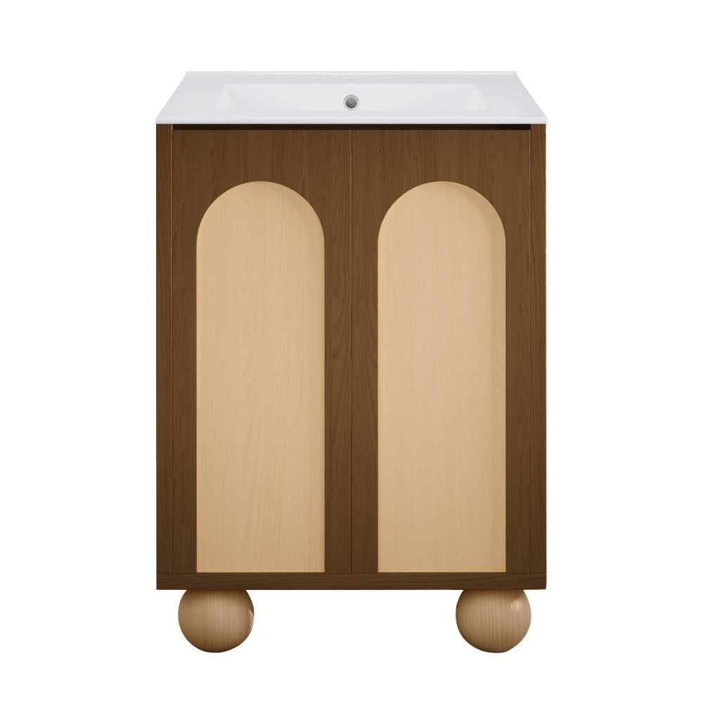 Plaisir II 24" Freestanding Bathroom Vanity in Brown Oak with 3-Hole Centerset Sink Top