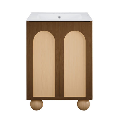 Plaisir II 24" Freestanding Bathroom Vanity in Brown Oak with 3-Hole Centerset Sink Top