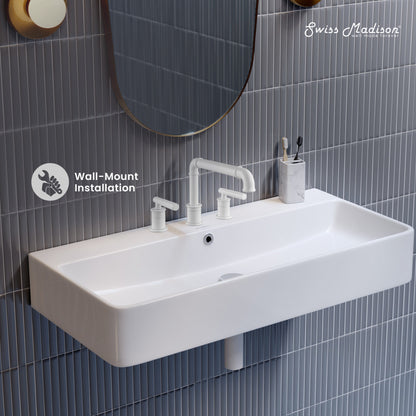 Carre 36" Wall-Mount Bathroom Sink with 8" Widespread Holes