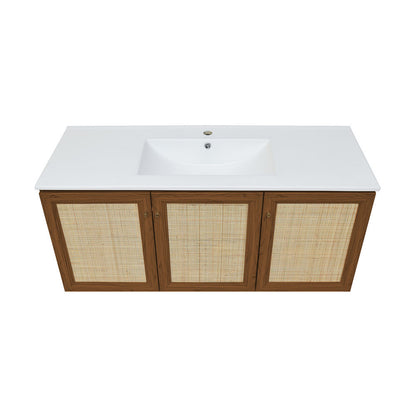 Classe 48" Wall-Mounted Bathroom Vanity in Brown Oak