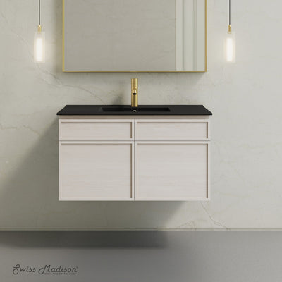 St. Tropez 36" Wall-Mounted Bathroom Vanity in White Oak with Black Sink Top