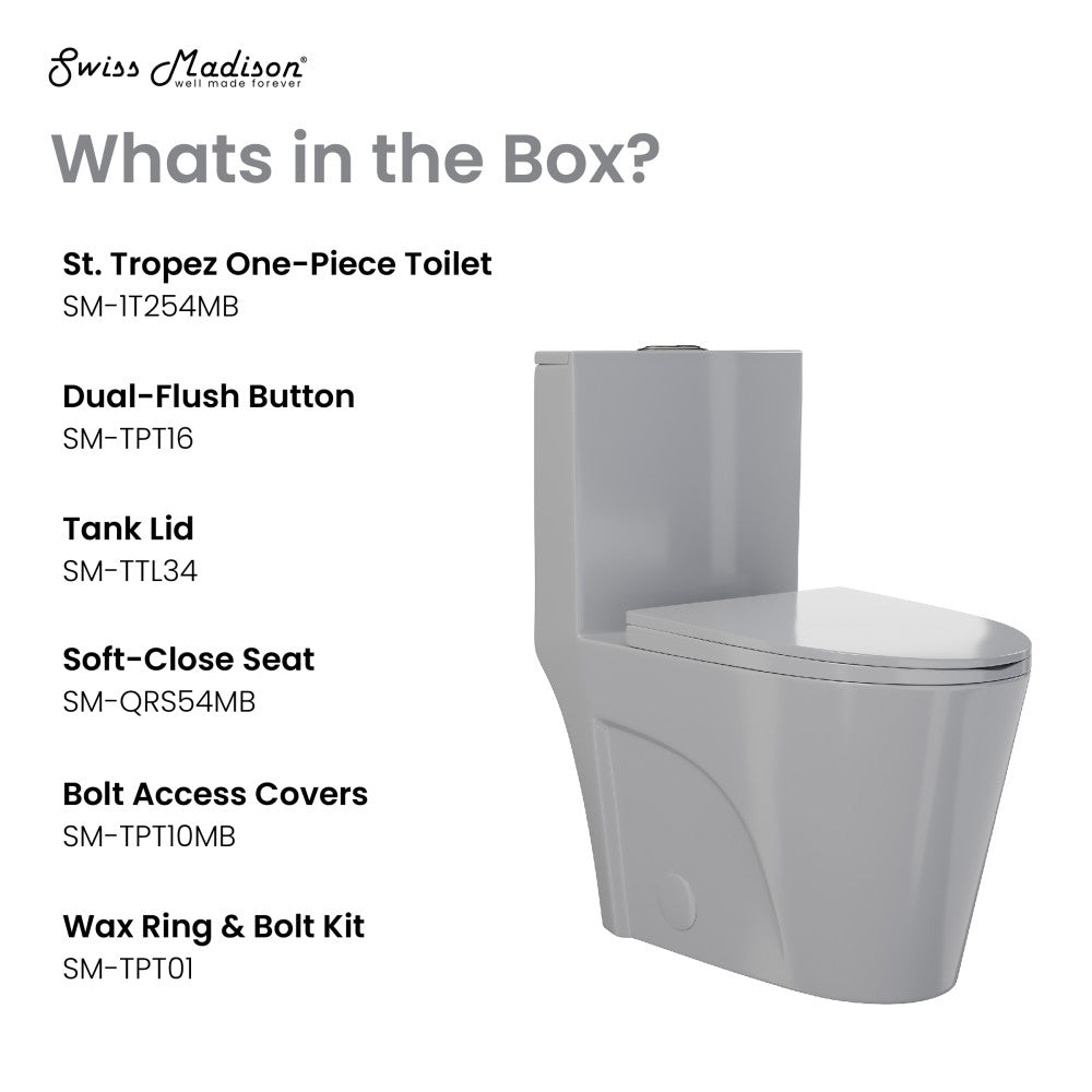 St. Tropez One-Piece Elongated Toilet Vortex™ Dual-Flush 1.1/1.6 gpf in Glossy Gray