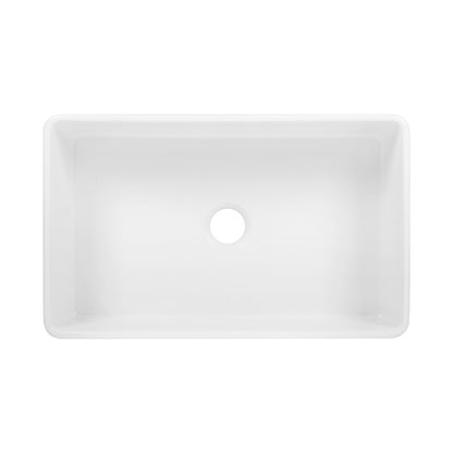 Elegance 33" Single Basin Fireclay Farmhouse Kitchen Sink in Glossy White