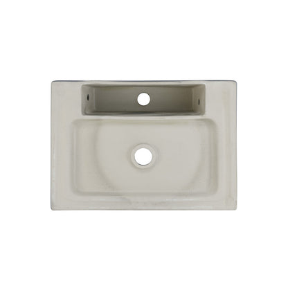 20" rectangular ceramic vessel sink in matte gray with center drain hole.