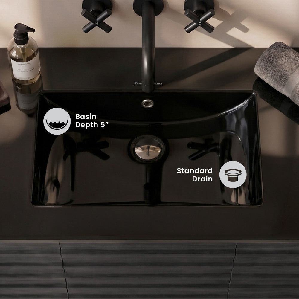 48" Zero Hole Vanity Sink Top in Glossy Black