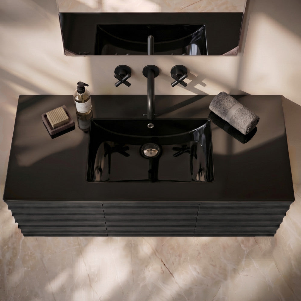 48" Zero Hole Vanity Sink Top in Glossy Black