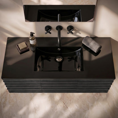 48" Zero Hole Vanity Sink Top in Glossy Black
