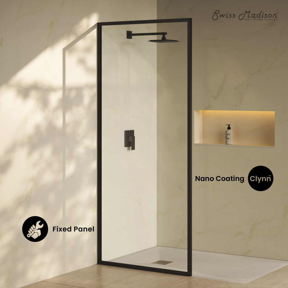 Pierre 34 x 76 Framed Fixed 3/8 in. (10mm) Clear Tempered Glass Shower Door with Matte Black Frame