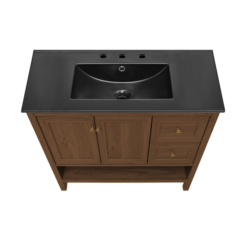 Chateau 36" Freestanding Bathroom Vanity in Brown Oak with Black 3-Hole Widespread Sink Top