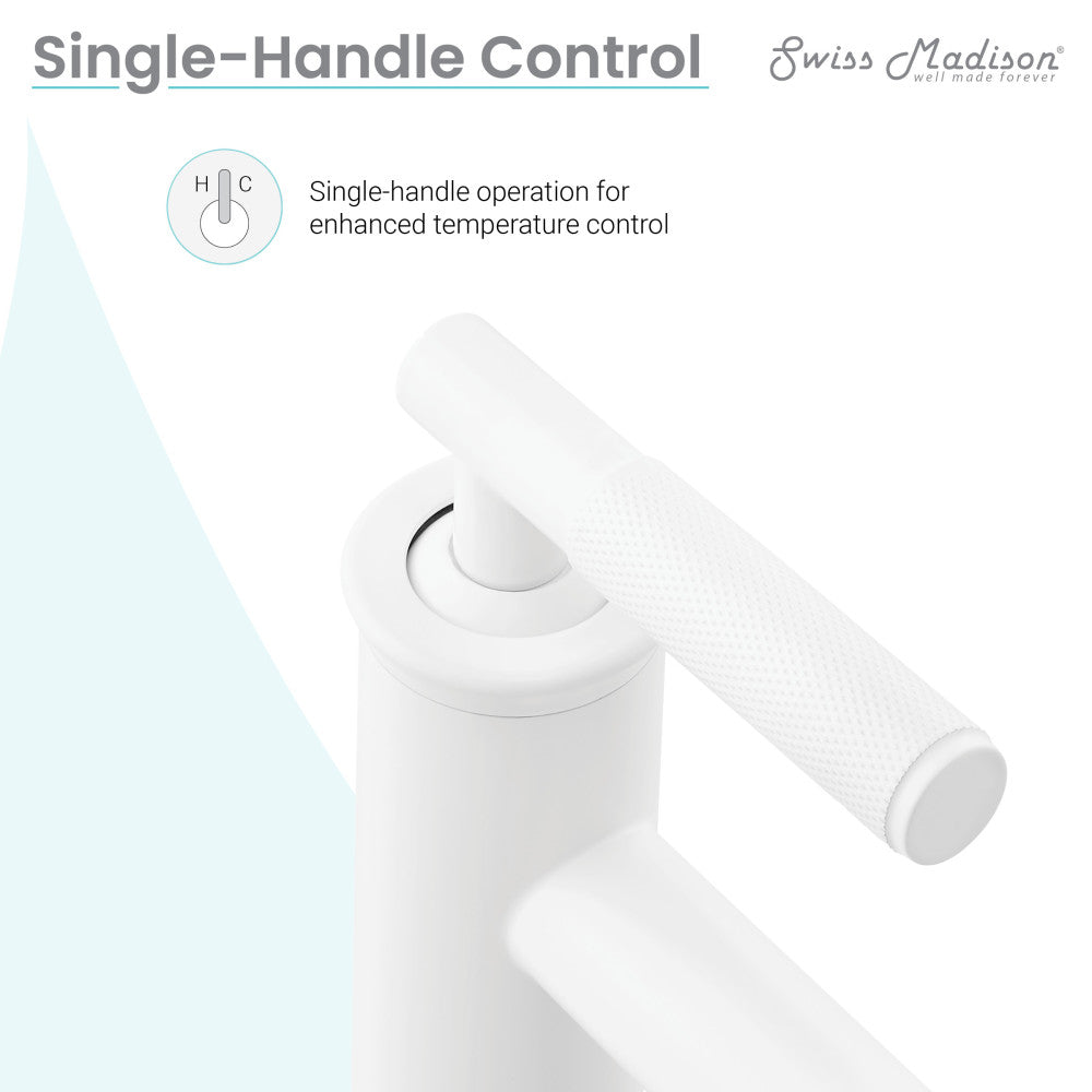 Single-handle bathroom faucet in matte white, sleek high arc design.