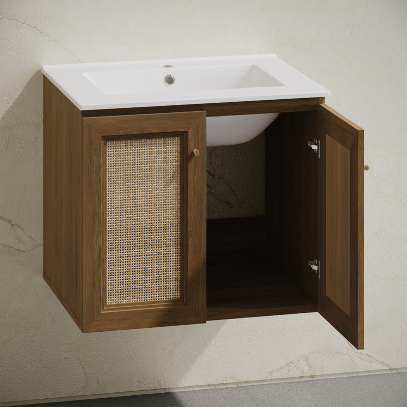 Classe 24" Wall-Mounted Bathroom Vanity in Brown Oak with Single Faucet Hole Vanity Top