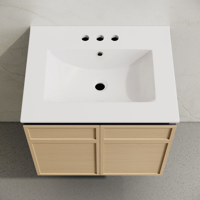 St. Tropez 24" Wall-Mounted Bathroom Vanity in Natural Oak with 3-Hole Centerset Sink Top