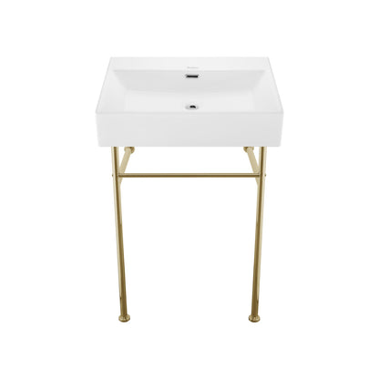 Claire 24" Rectangle Zero Hole Console Sink with Glossy Gold Legs