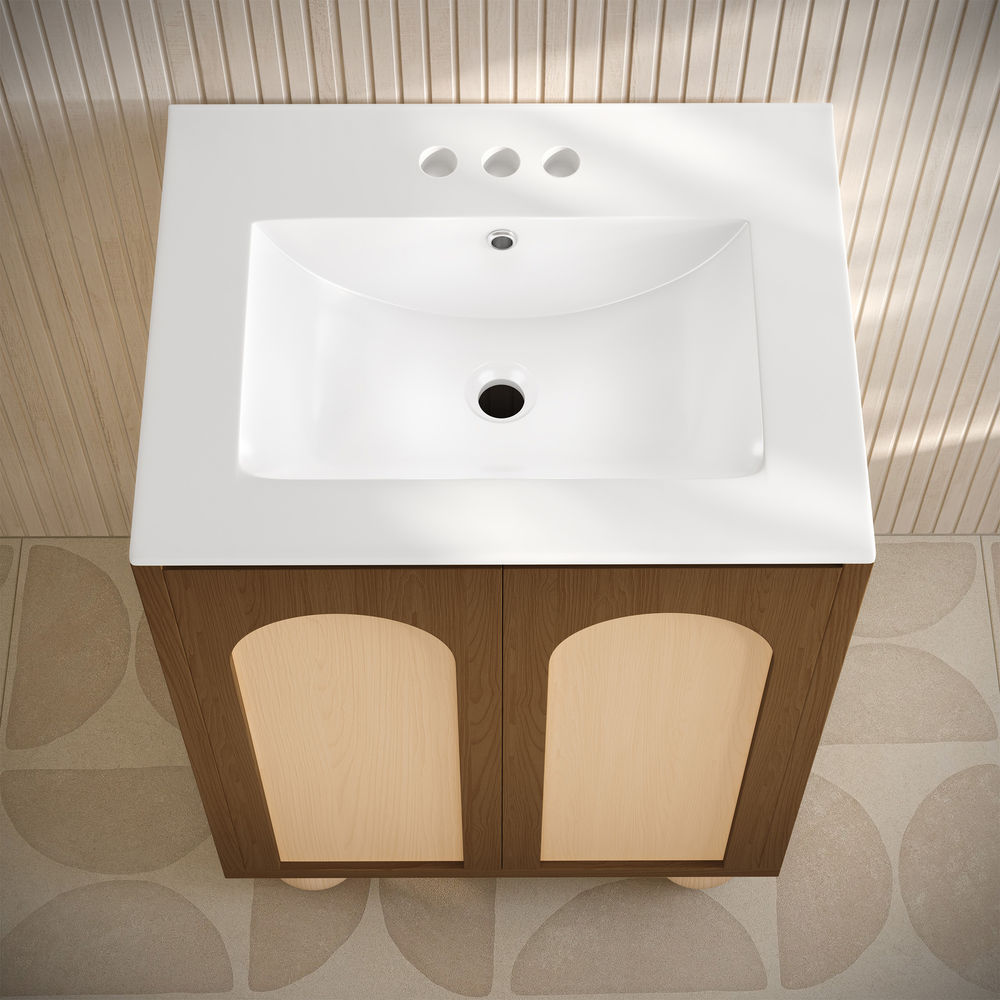 Porte 24" Freestanding Bathroom Vanity in Brown Oak with 3-Hole Centerset Sink Top