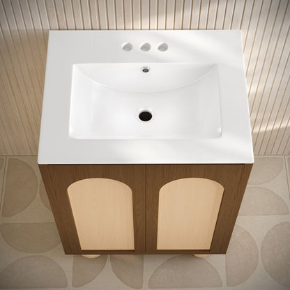 Porte 24" Freestanding Bathroom Vanity in Brown Oak with 3-Hole Centerset Sink Top