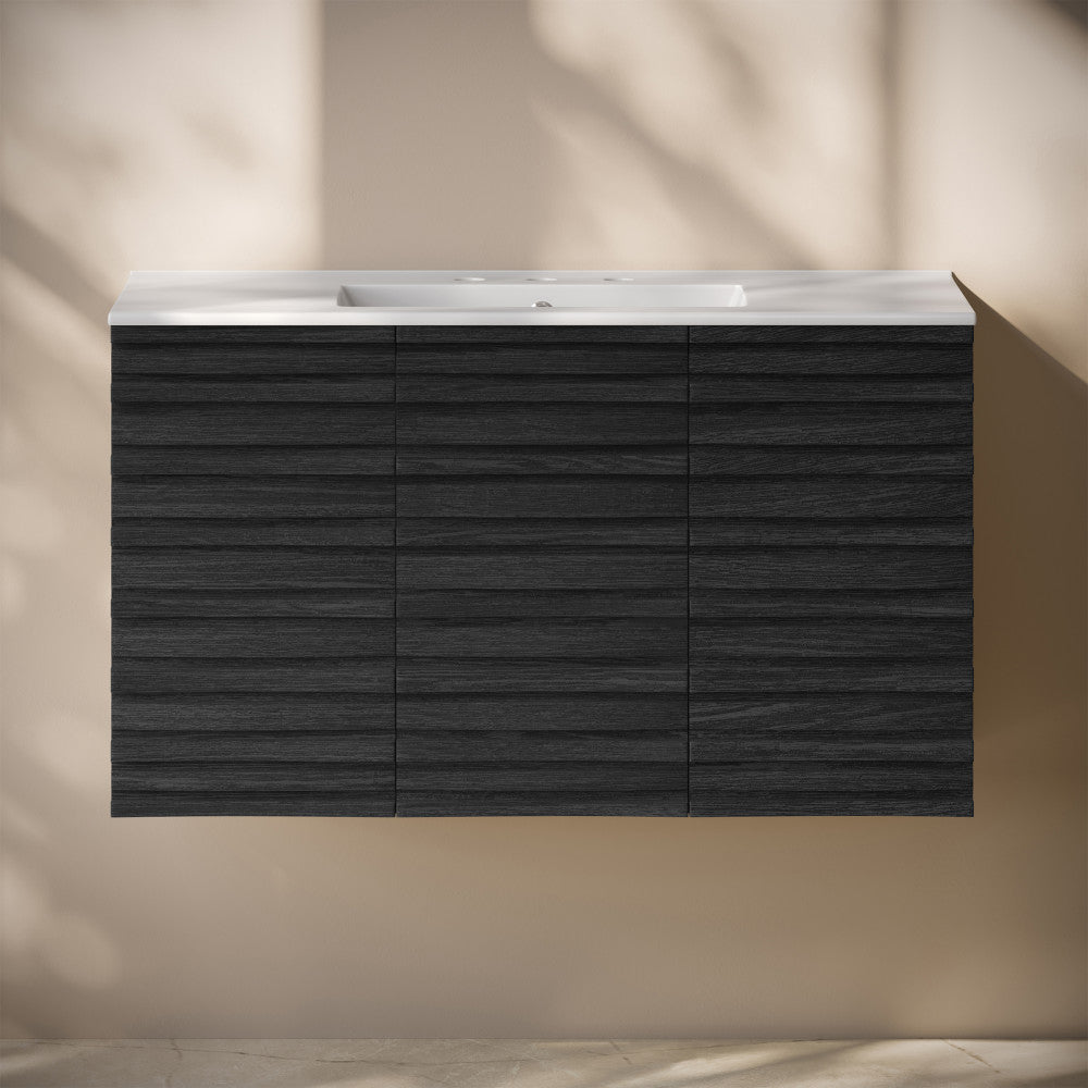 Cascade 36" Wall-Mounted Bathroom Vanity in Black Oak with 3-Hole Widespread Sink Top