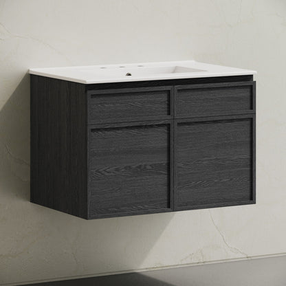 St. Tropez 30" Wall-Mounted Bathroom Vanity in Black Oak with 3-Hole Widespread Sink Top