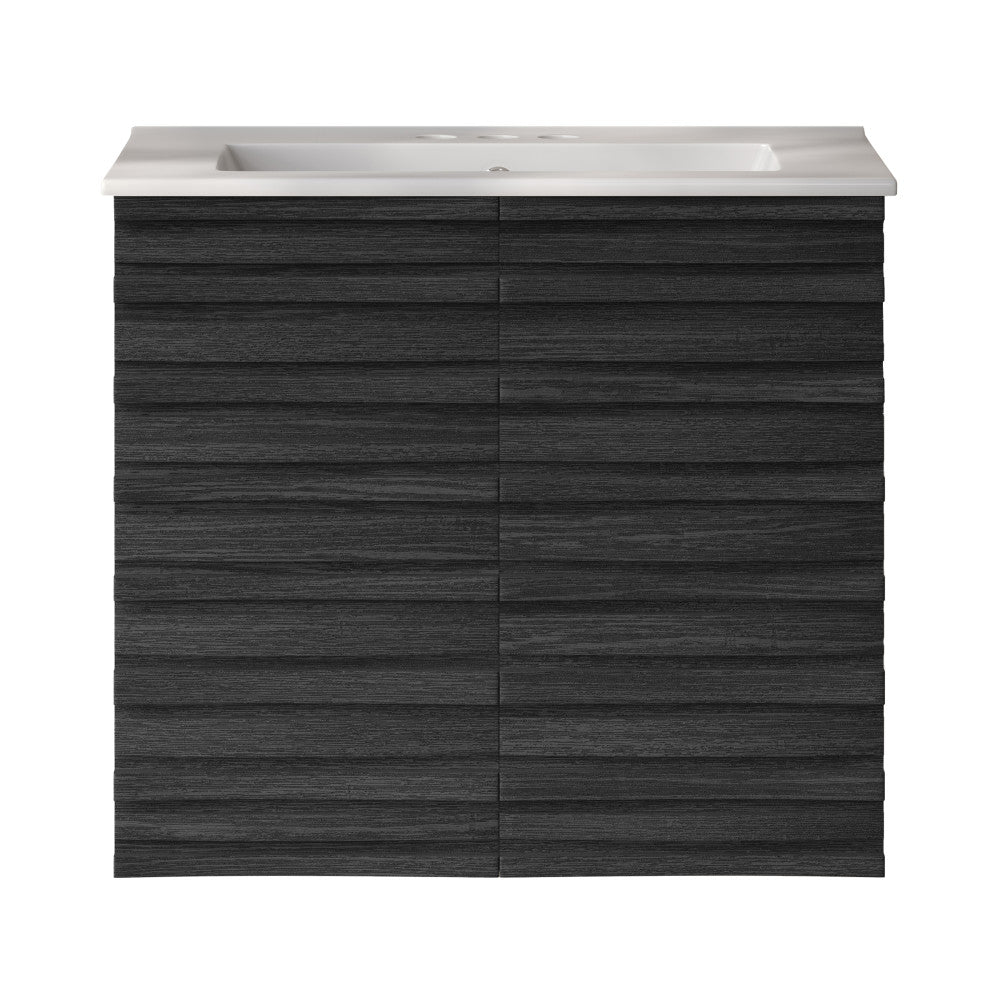 Cascade 24" Wall-Mounted Bathroom Vanity in Black Oak with 3-Hole Centerset Sink Top