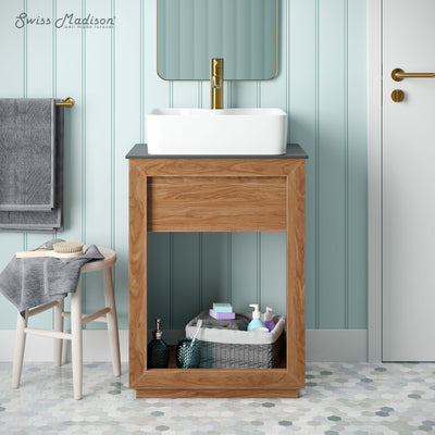 Rennes 24" Reclaimed Wood Vanity in Natural Teak with Slate Countertop and Single Hole Vessel Sink