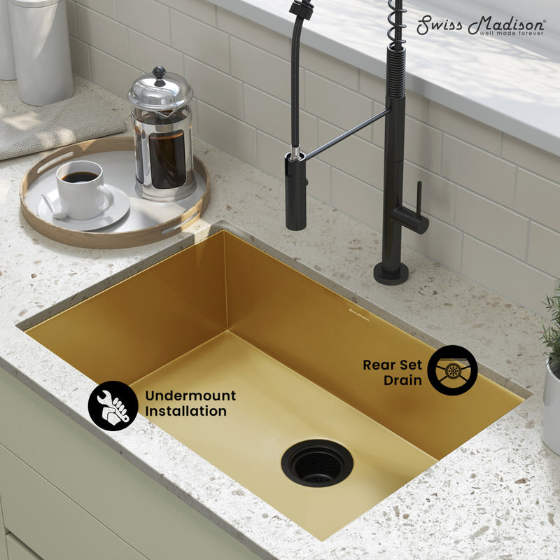 Rivage 23 x 18 Stainless Steel, Single Basin, Undermount Kitchen Sink, Gold