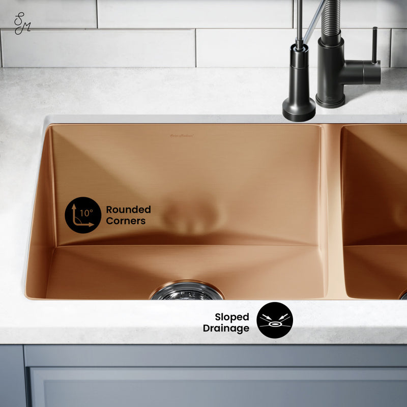 Rivage 33 x 20 Stainless Steel, Dual Basin, Undermount Kitchen Sink in Rose Gold