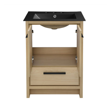 Virage 24 in. Brown Oak Bathroom Vanity With Black, 3-Hole Ceramic Sink Top