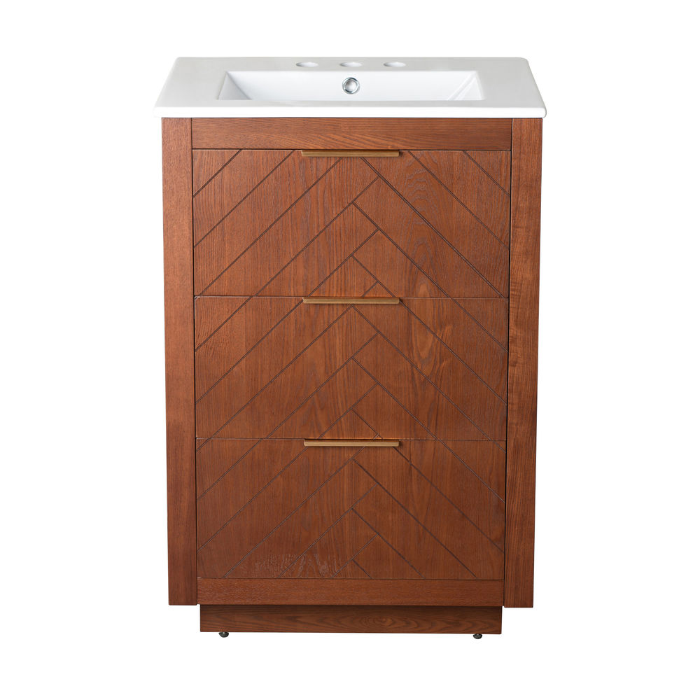 Daxton 24" Freestanding Bathroom Vanity in Brown Oak with 3-Hole Centerset Sink Top