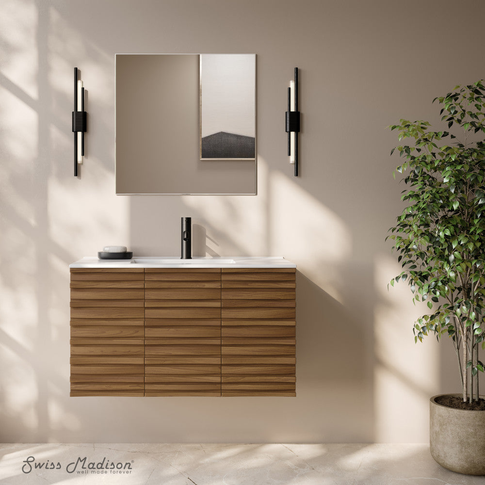 Cascade 36" Wall-Mounted Bathroom Vanity in Brown Oak with Sink Top