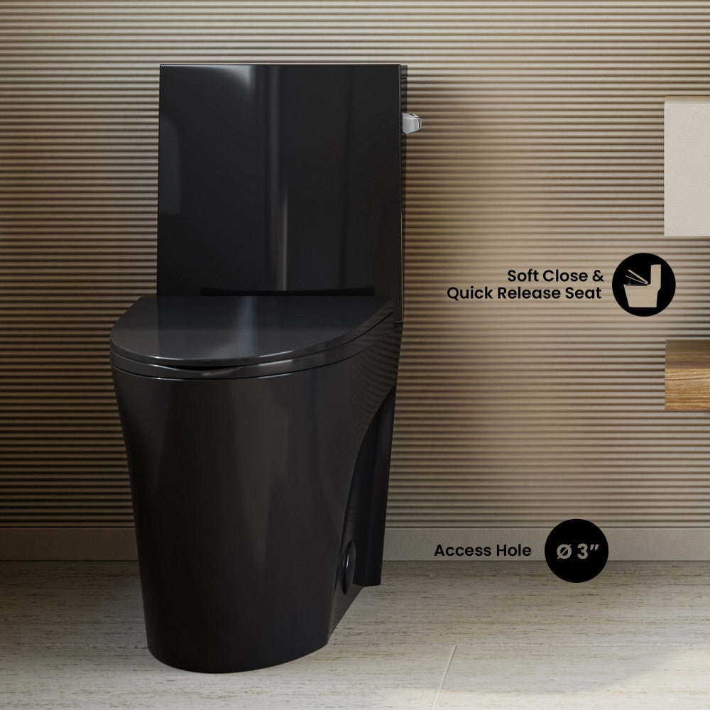 St. Tropez One-Piece 12" Rough-in 1.28 GPF Right-Hand Flush Elongated Toilet in Glossy Black
