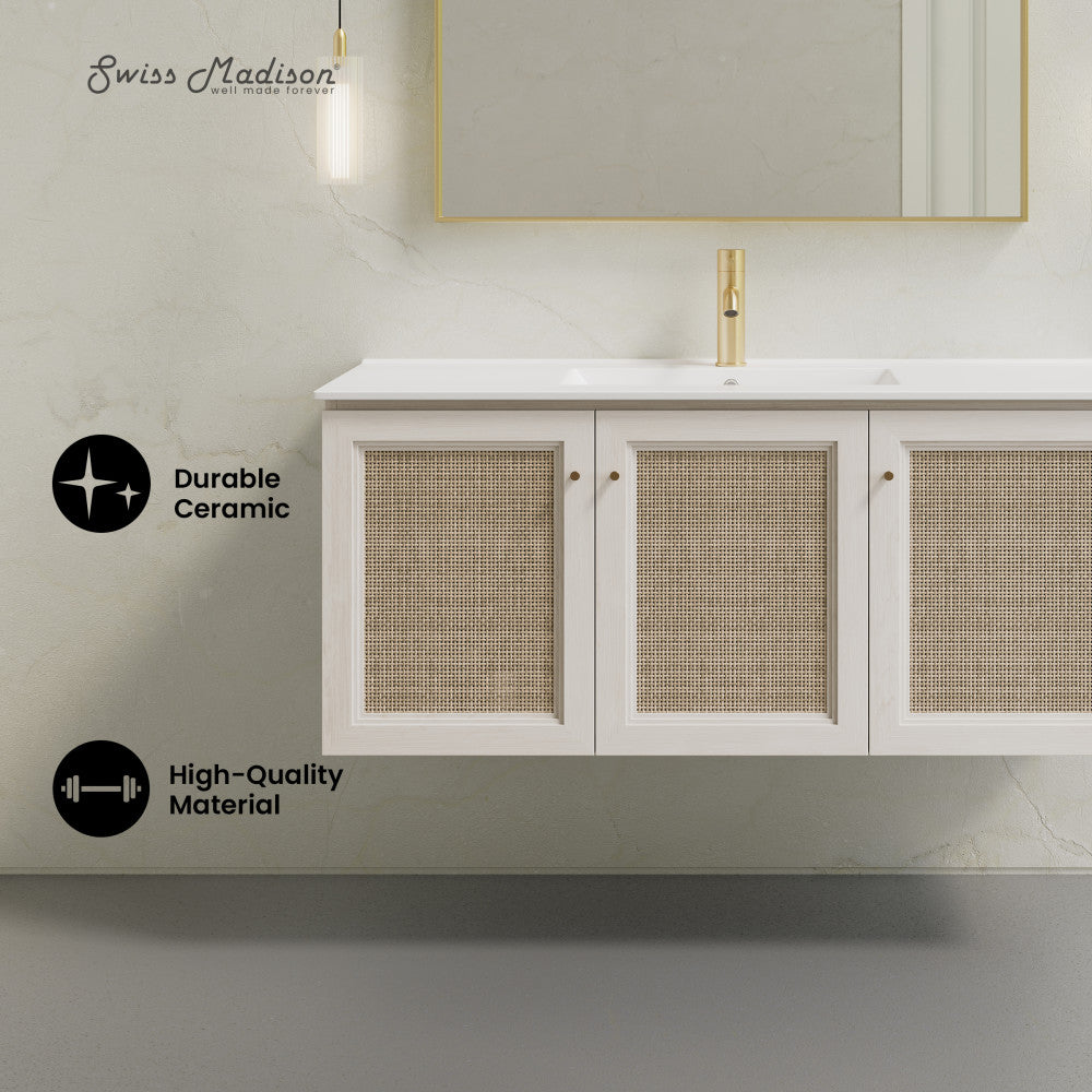 Classe 48" Wall-Mounted Bathroom Vanity in White Oak with Single Faucet Hole Vanity Top