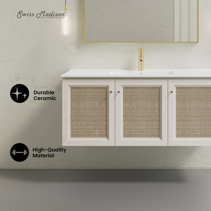 Classe 48" Wall-Mounted Bathroom Vanity in White Oak with Single Faucet Hole Vanity Top