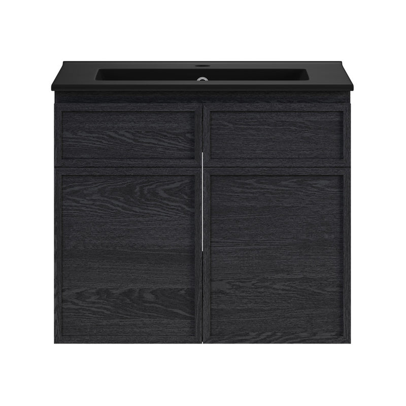 St. Tropez 24" Wall-Mounted Bathroom Vanity in Black Oak with Black Sink Top