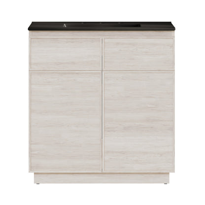St. Tropez 36" Freestanding Bathroom Vanity in White Oak with Black 3-Hole Widespread Sink Top
