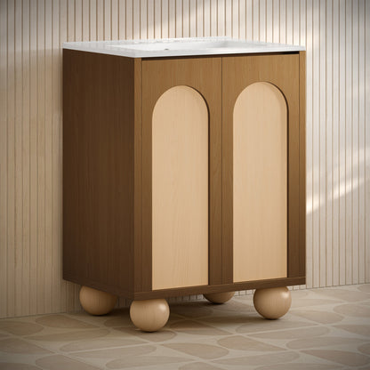 Plaisir II 24" Freestanding Bathroom Vanity in Brown Oak with 3-Hole Centerset Sink Top