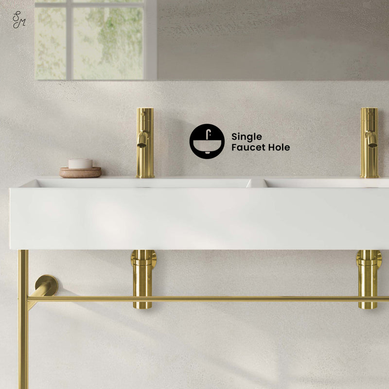 Claire 48" Double Basin Console Sink with Glossy Gold Legs
