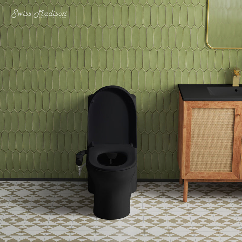 Aqua Non-Electric Bidet Toilet Attachment in Glossy Black with Black Knob