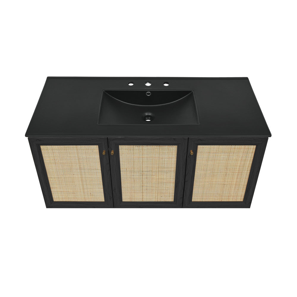 Classe 48" Wall-Mounted Bathroom Vanity in Black Oak with Black 3-Hole Widespread Sink Top