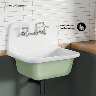 Loire 22" Cast Iron Rectangle Wall-Mounted Sink in Glossy Sage