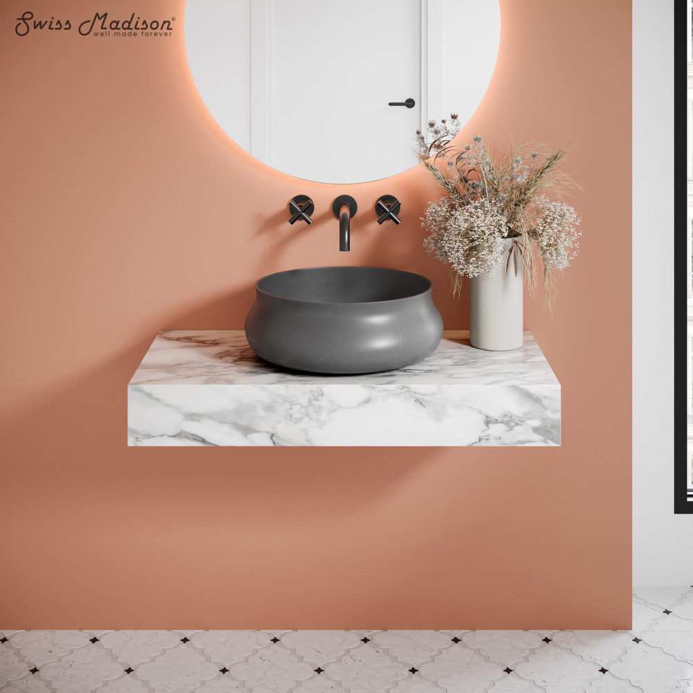 Lisse 17.5" Round Concrete Vessel Bathroom Sink in Dark Gray