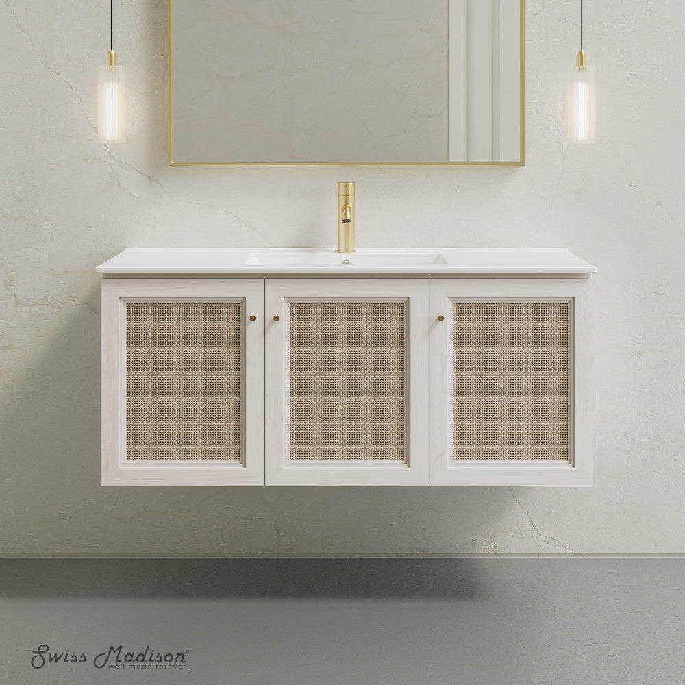 Classe 48" Wall-Mounted Bathroom Vanity in White Oak with Single Faucet Hole Vanity Top